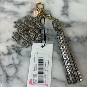 NWT Brahmin Metallic Silver Leather Snowflake & Tassel Key Bag Charm